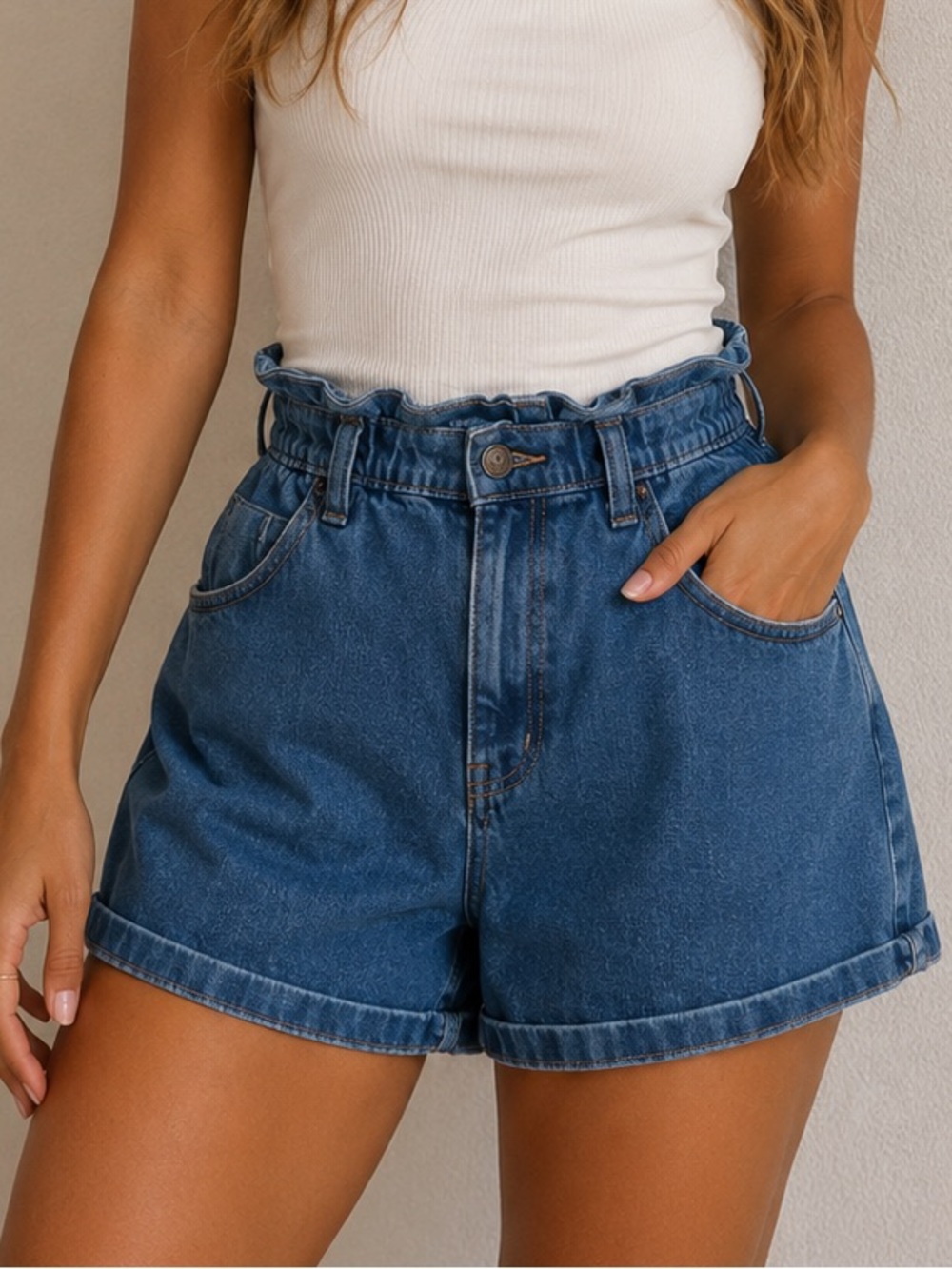 Time and Tru Dark Blue Bagged Denim Jean Shorts